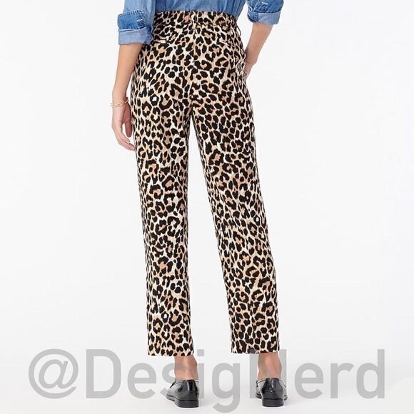 J. CREW TAILORED RELAXED PANT IN LEOPARD PRINT HIGH WAISTED STRAIGHT LEG TROUSER - Picture 3 of 8